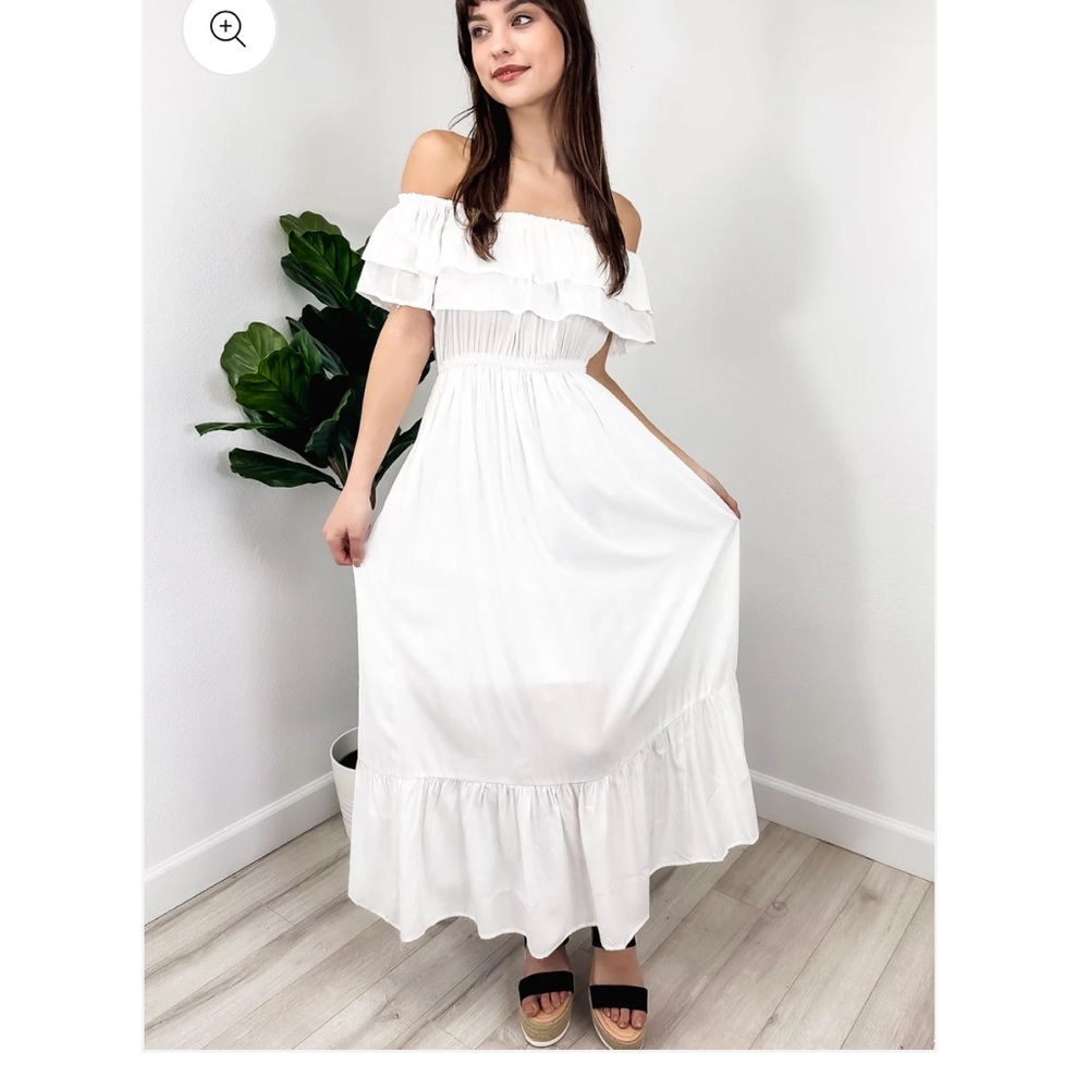 Off-Shoulder White Ruffle Maxi Dress